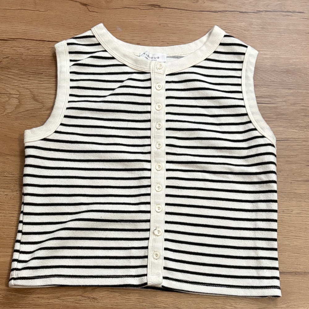 Striped Button-Front Tank Top in Cream & Black